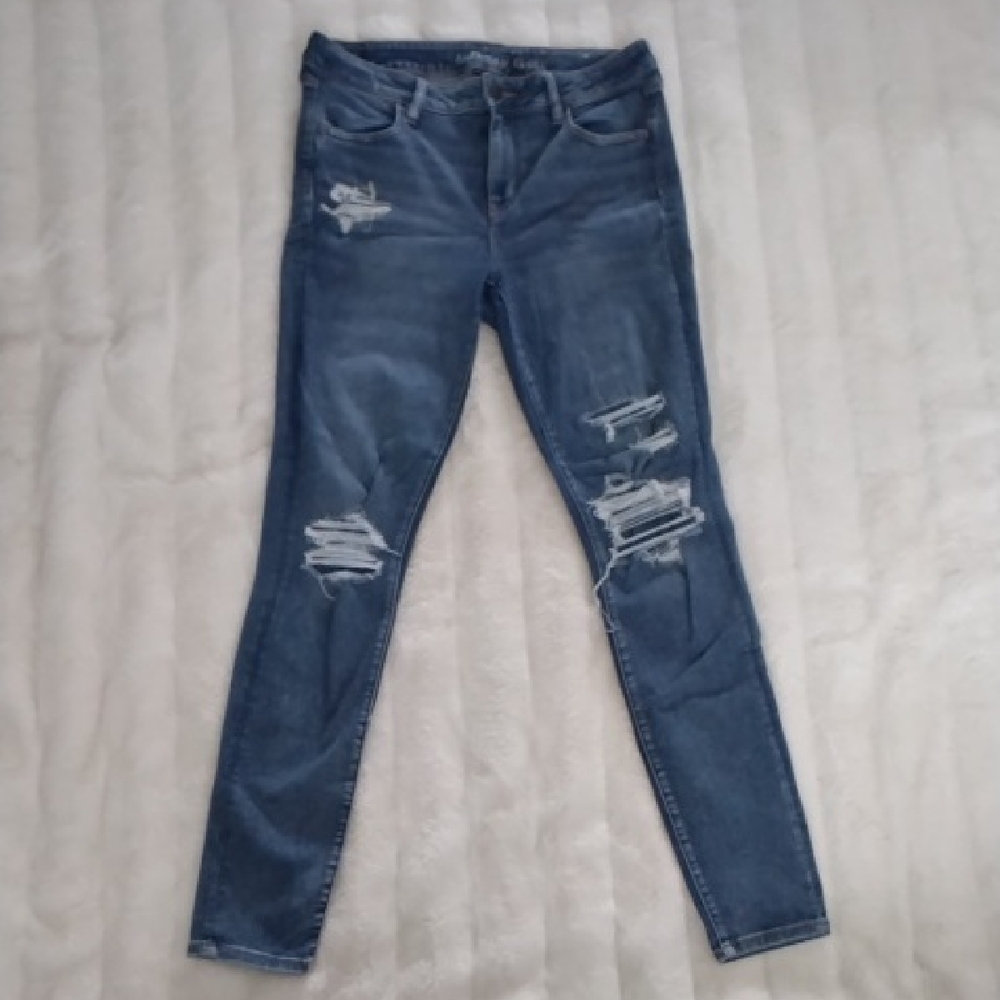 American Eagle Blue 14 X Long Skinny Distressed Jeans